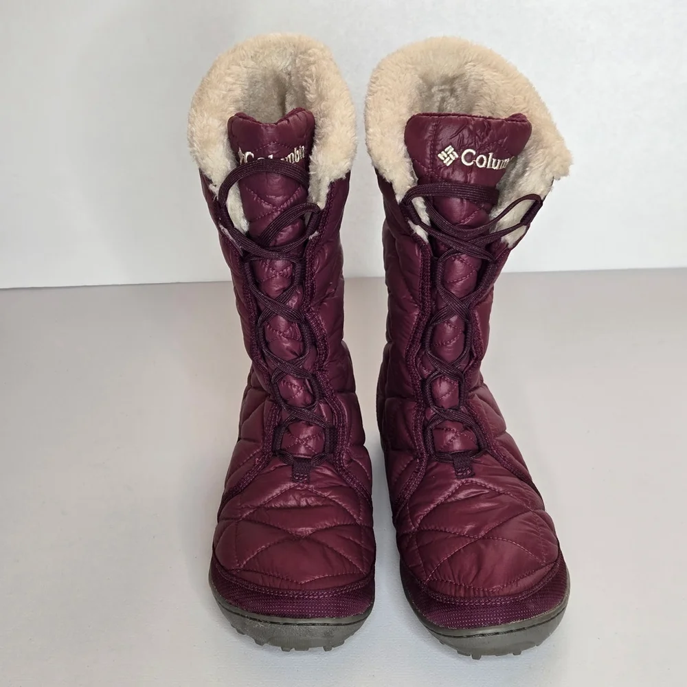 Columbia Powder Summit II Purple Burgundy Faux Fur Insulated Quilted Boots Sz 9